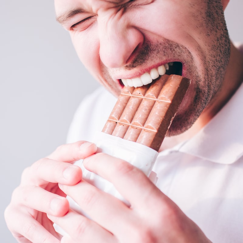 man eating chocolate in south pasadena ca